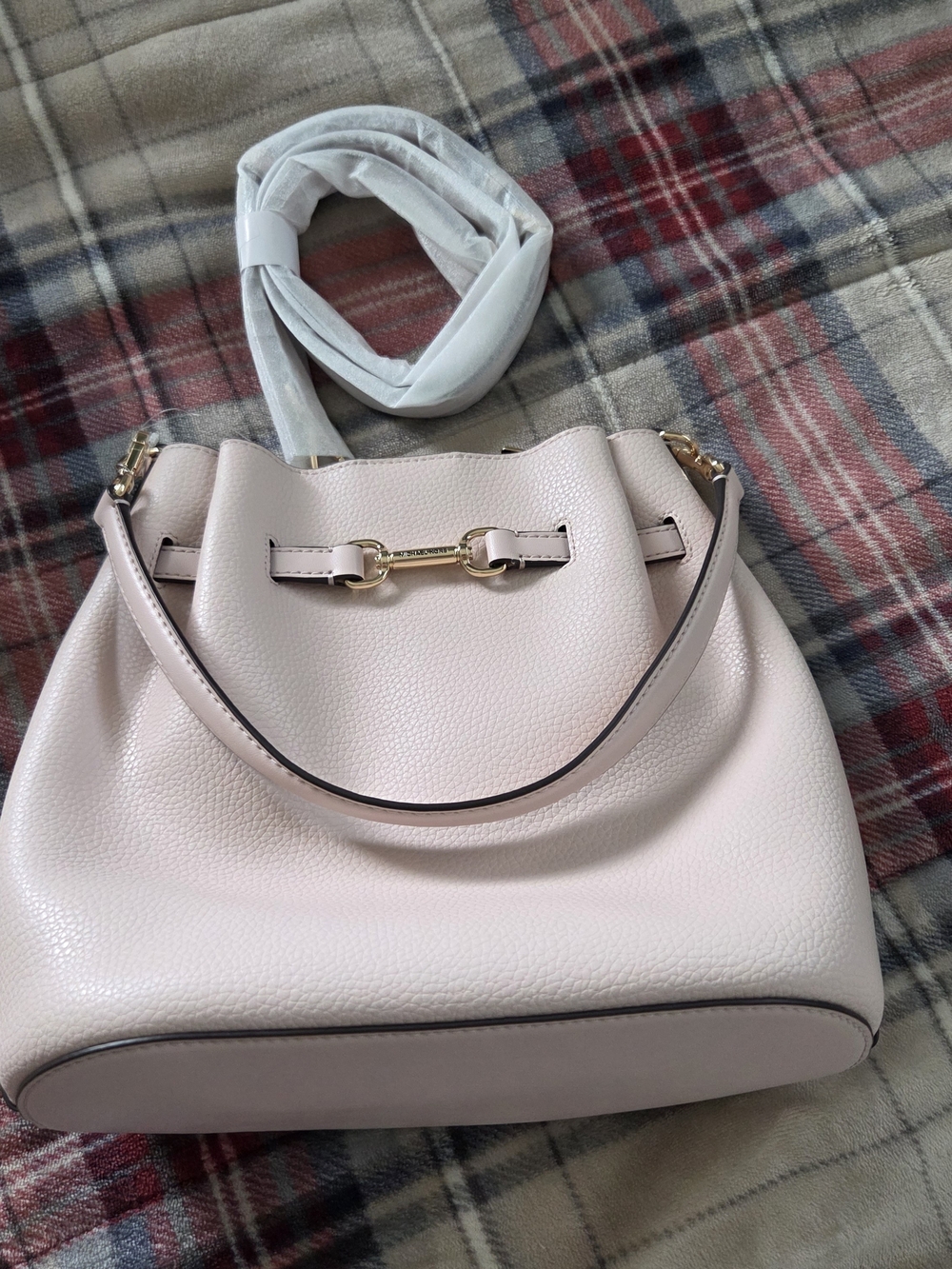 Michael Kors Blush Pebbled Leather Bucket Bag with Gold Hardware
